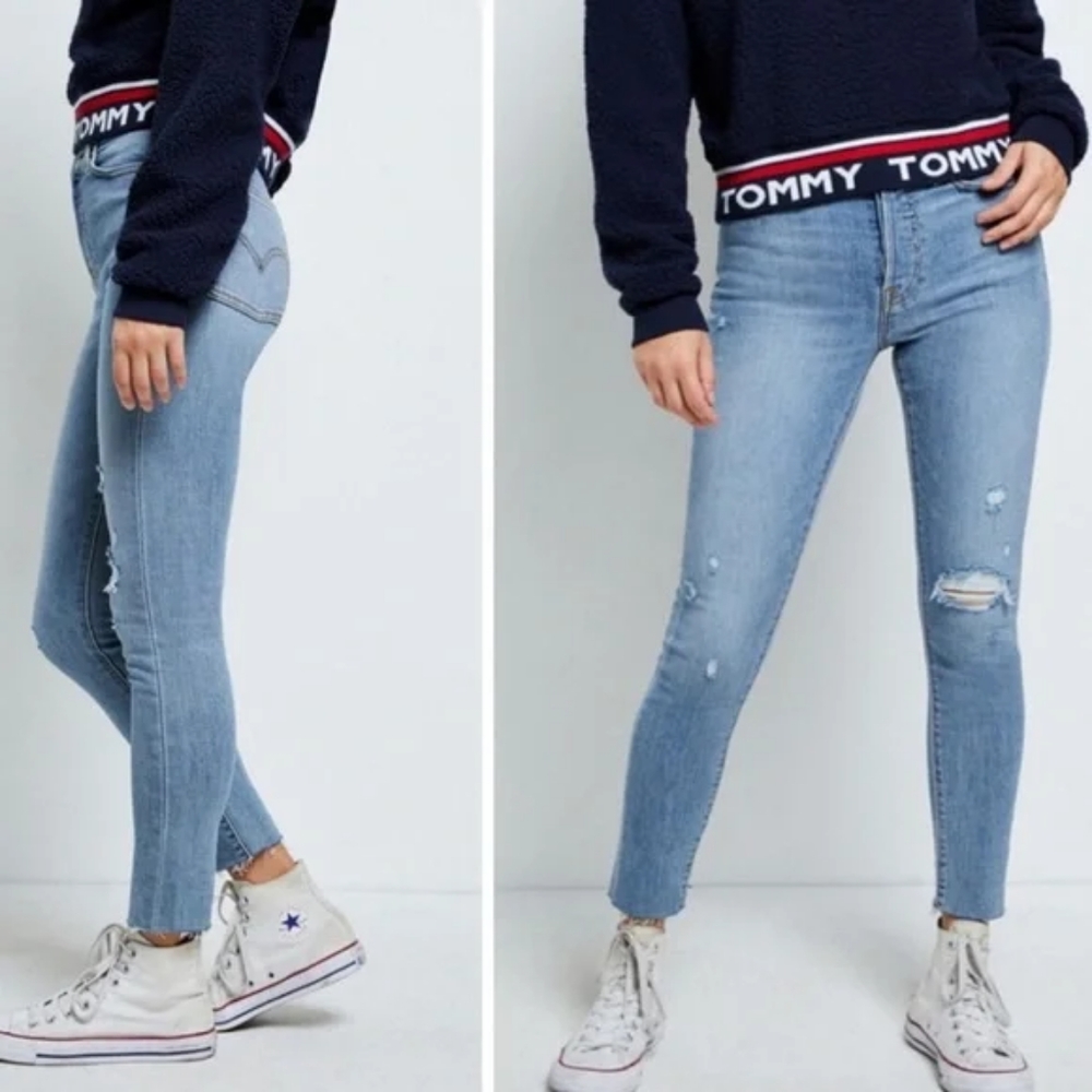Levi's Denim Jeans Wedgie Skinny Distressed Boho Light Wash Button Fly Boho